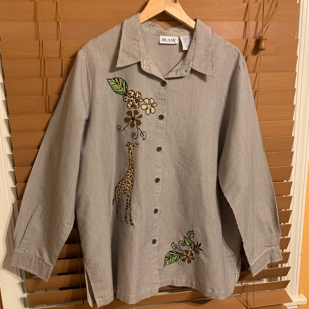 🔥VINTAGE Blair shirt w/ giraffe & floral Sz XL